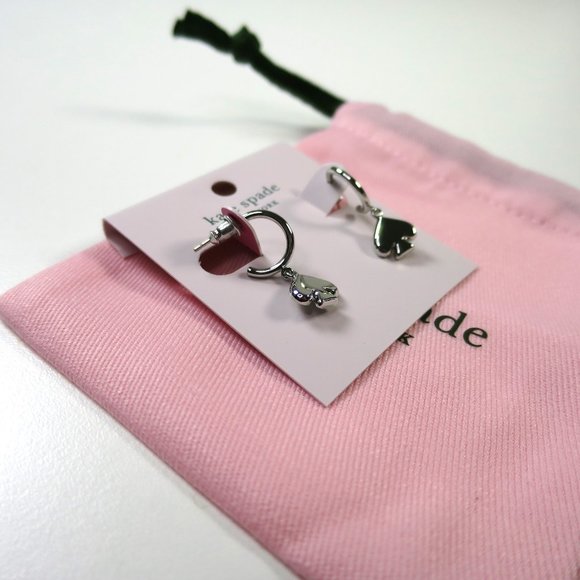 Kate Spade Everyday Spade Metal Huggies Silver NWT - Picture 5 of 7